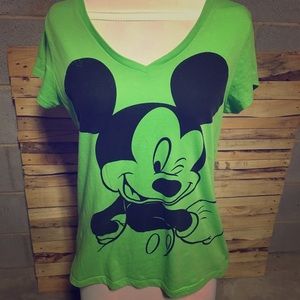 Disney Lime Mickey Winking Fitted Tee